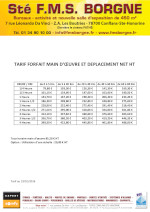 TARIF FORFAIT MAIN D'OEUVRE ET DÉPLACEMENT 2026